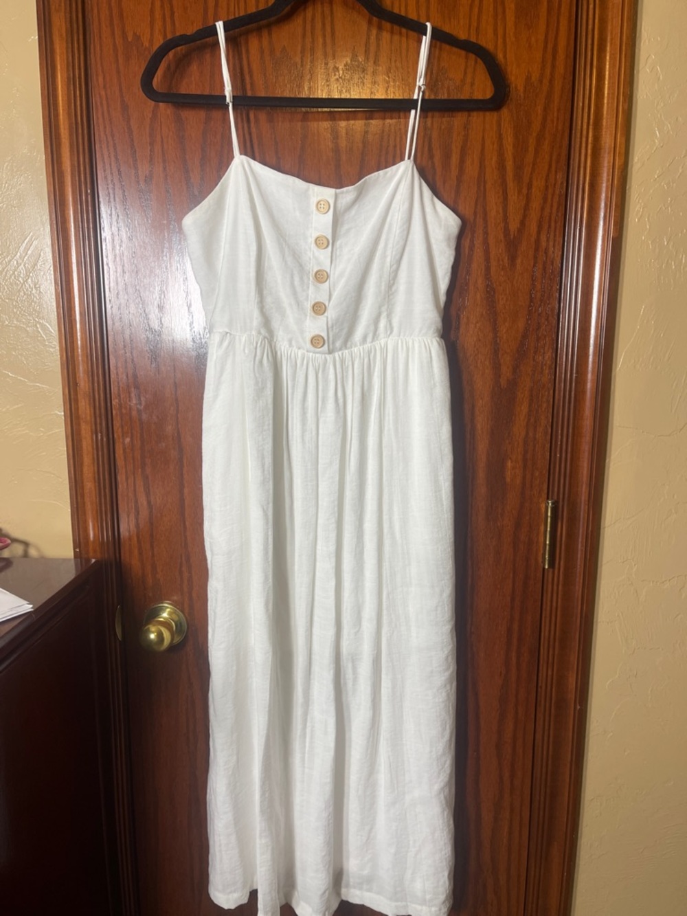 Pink Lily White Button-Front Spaghetti Strap Maxi Dress